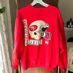 Vtg 90s Mens L Spell Out Big Logo San Francisco 49ers Football Sweatshirt USA